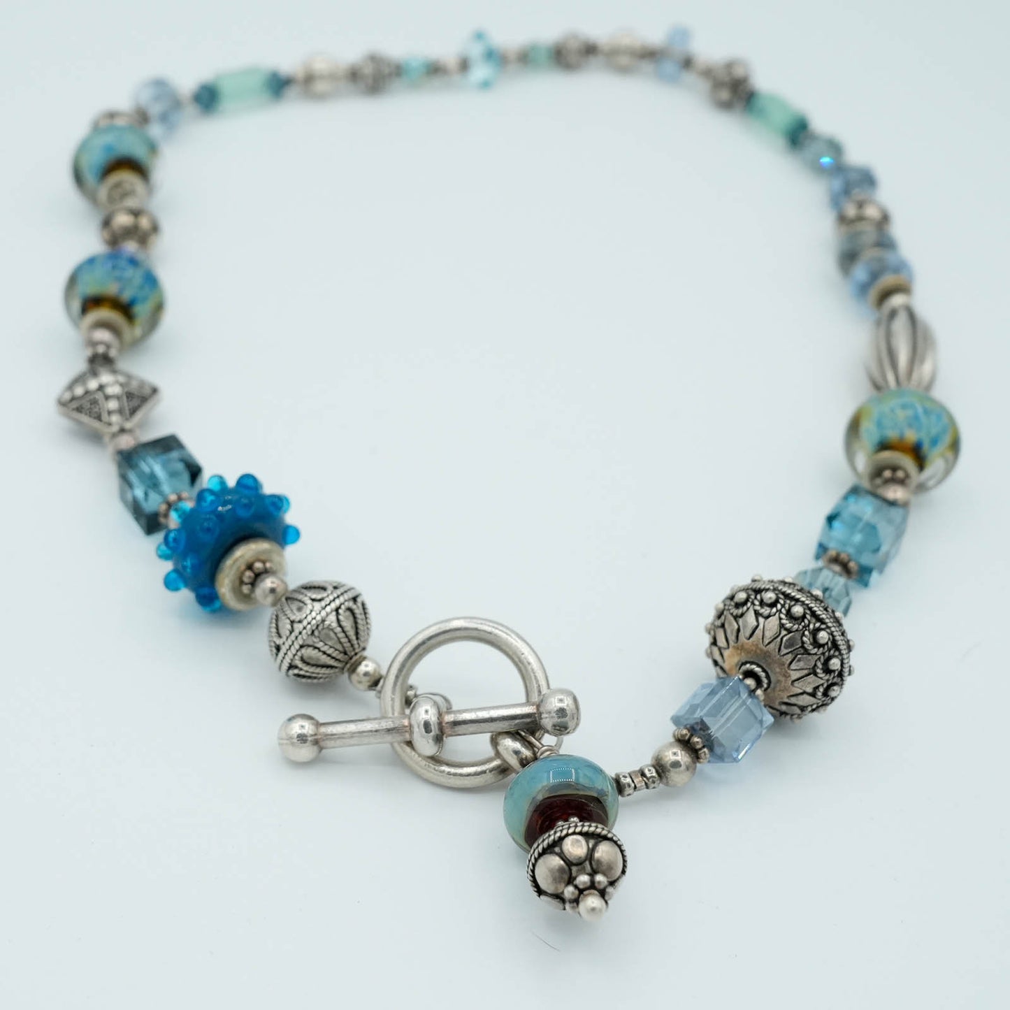 Austrian Crystals, Lamp-worked Beads, Bali Silver Beads Necklace