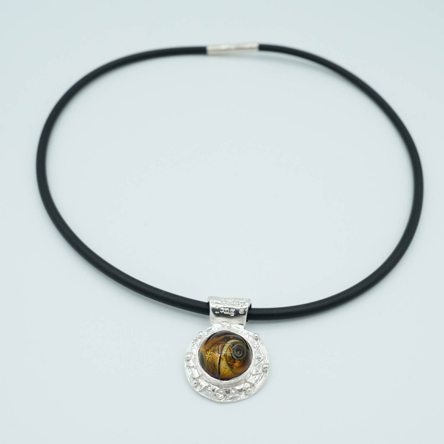 Precious Metal Clay and Swirled Gold Glass Pendant Necklace