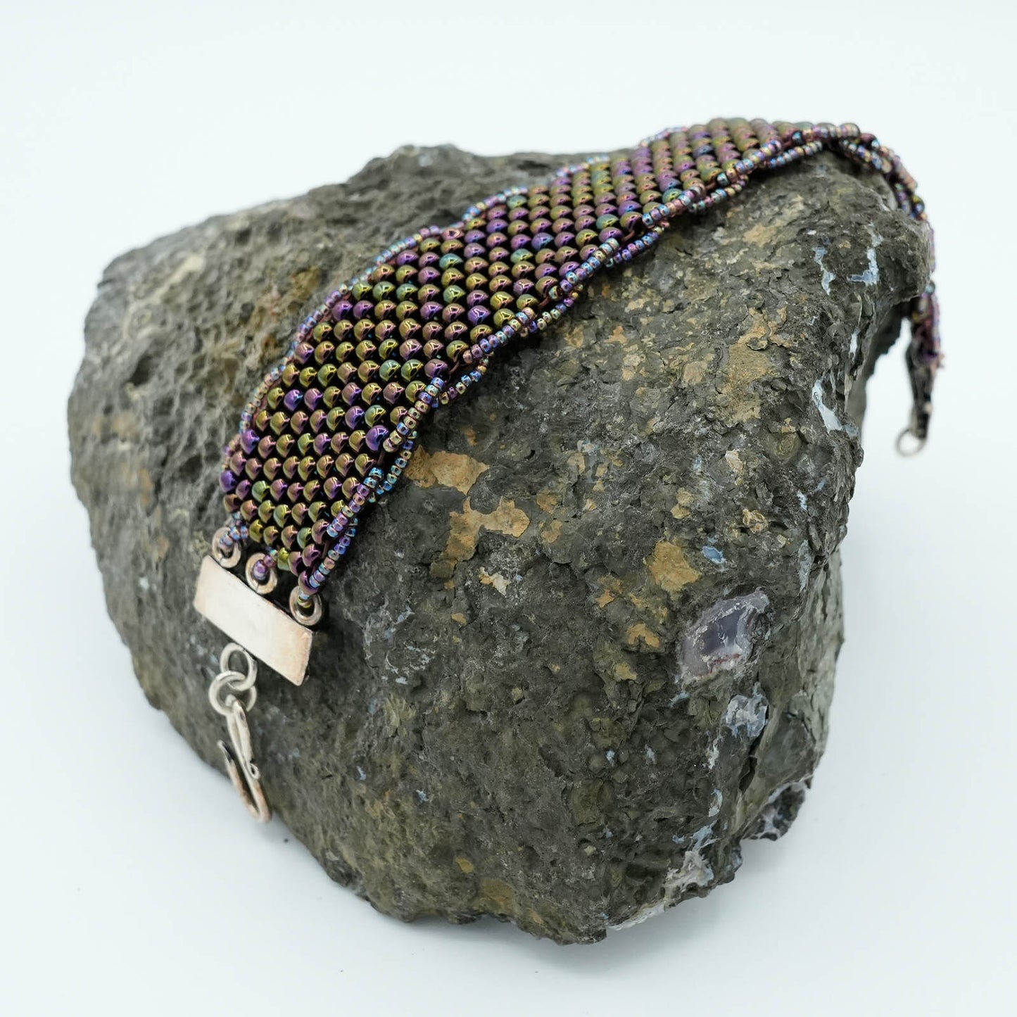 Peyote Stitch Seed Bead Bracelet with Decorative Clasp