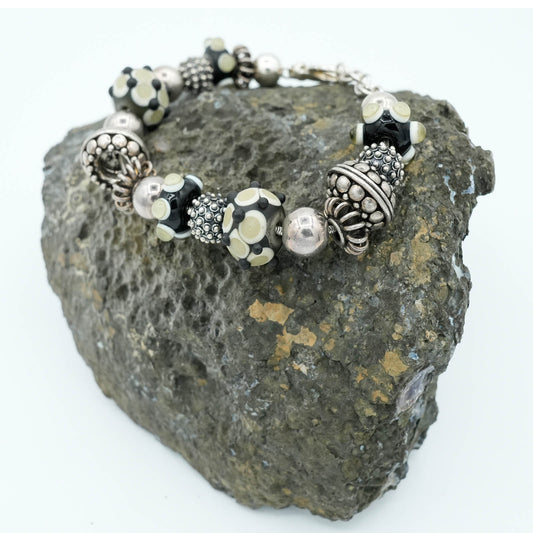 Black Lampwork and Sterling Silver Bead Bracelet