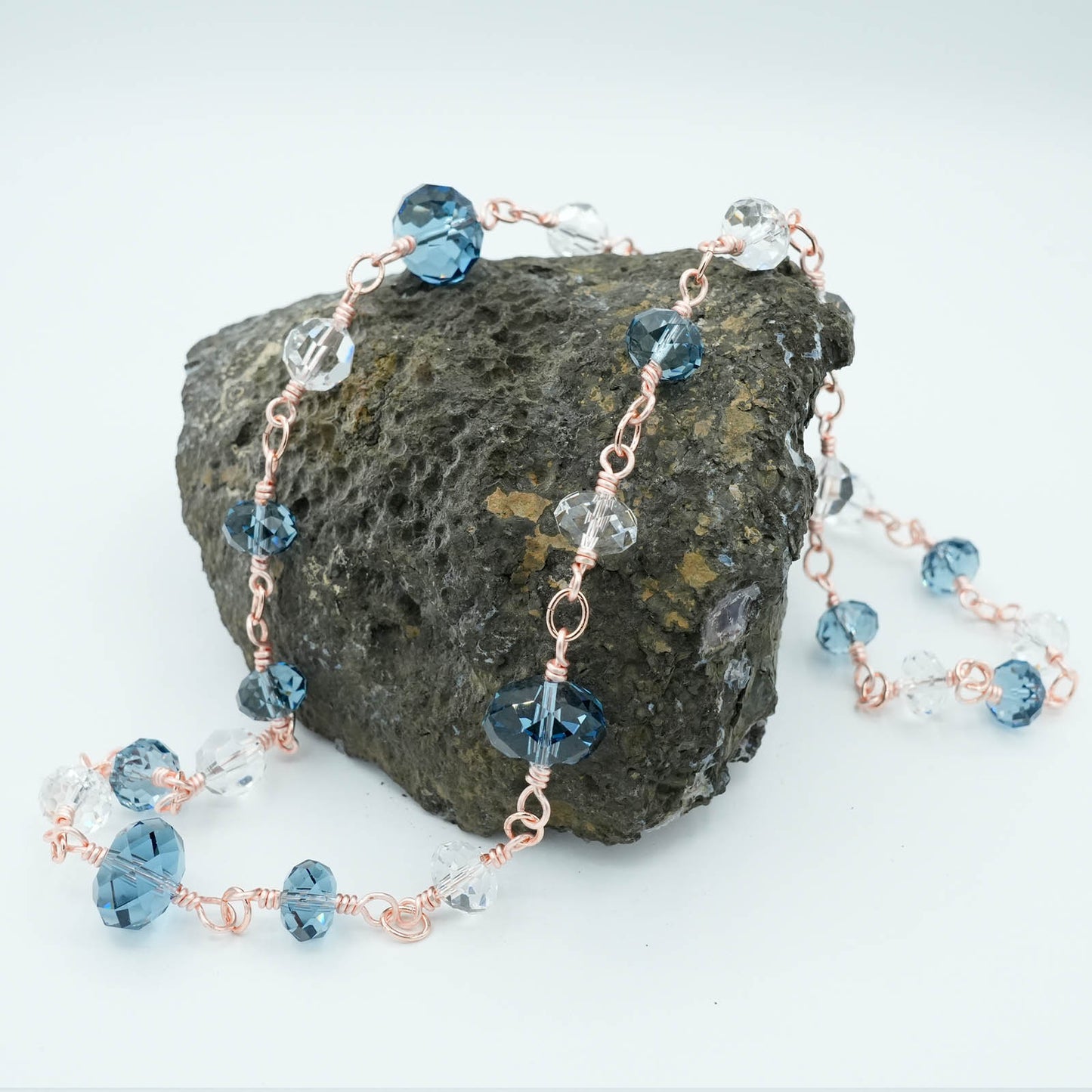 Blue and Clear Austrian Crystal wire Necklace