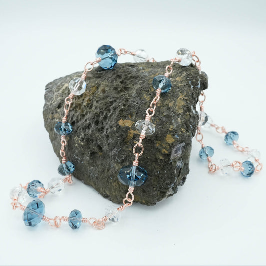 Blue and Clear Austrian Crystal wire Necklace