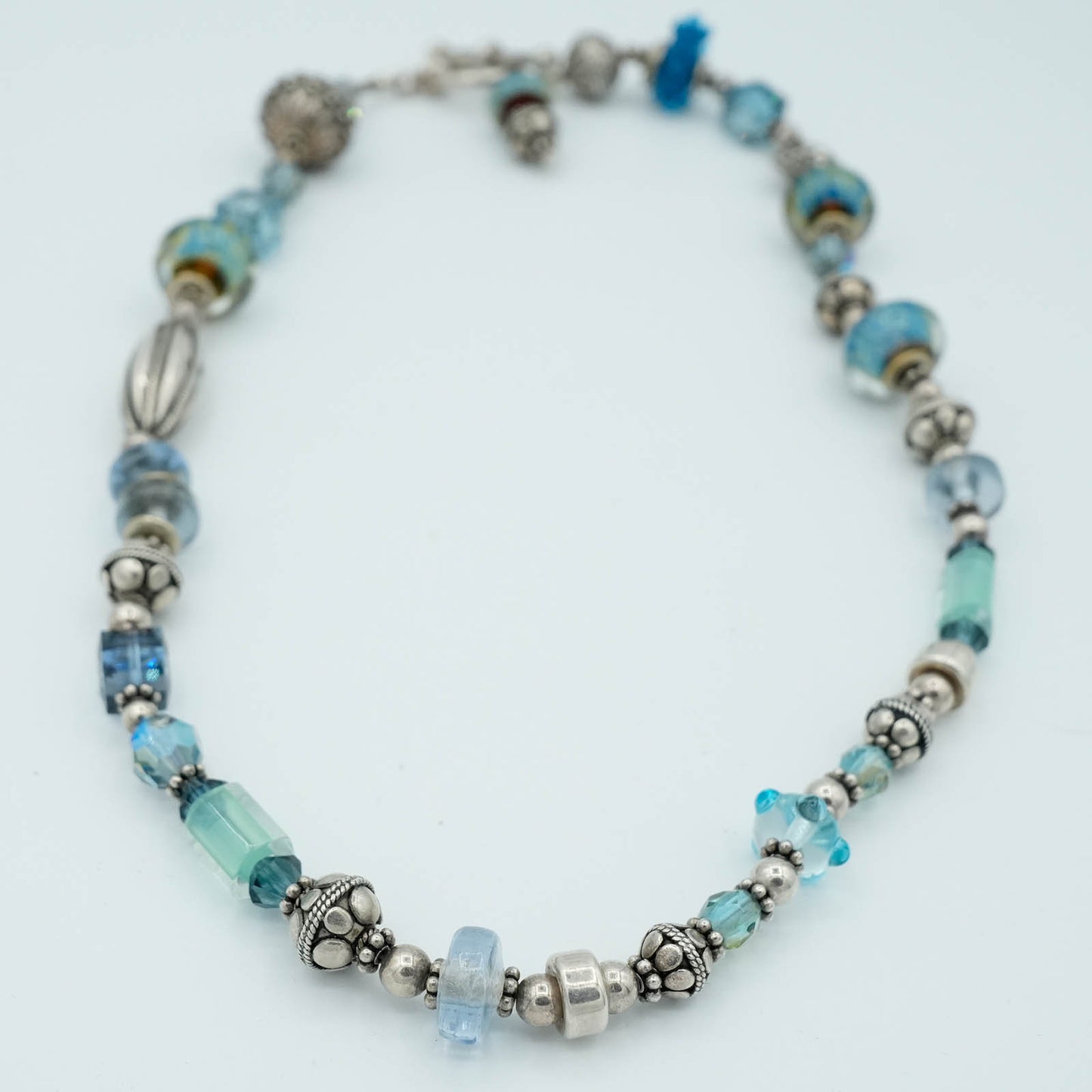 Austrian Crystals, Lamp-worked Beads, Bali Silver Beads Necklace