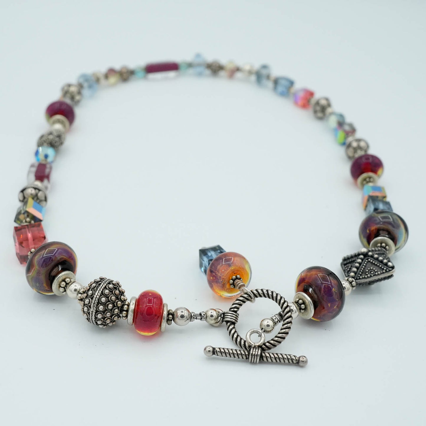 Austrian Crystals, Lamp-worked Beads, Bali Silver Beads Necklace