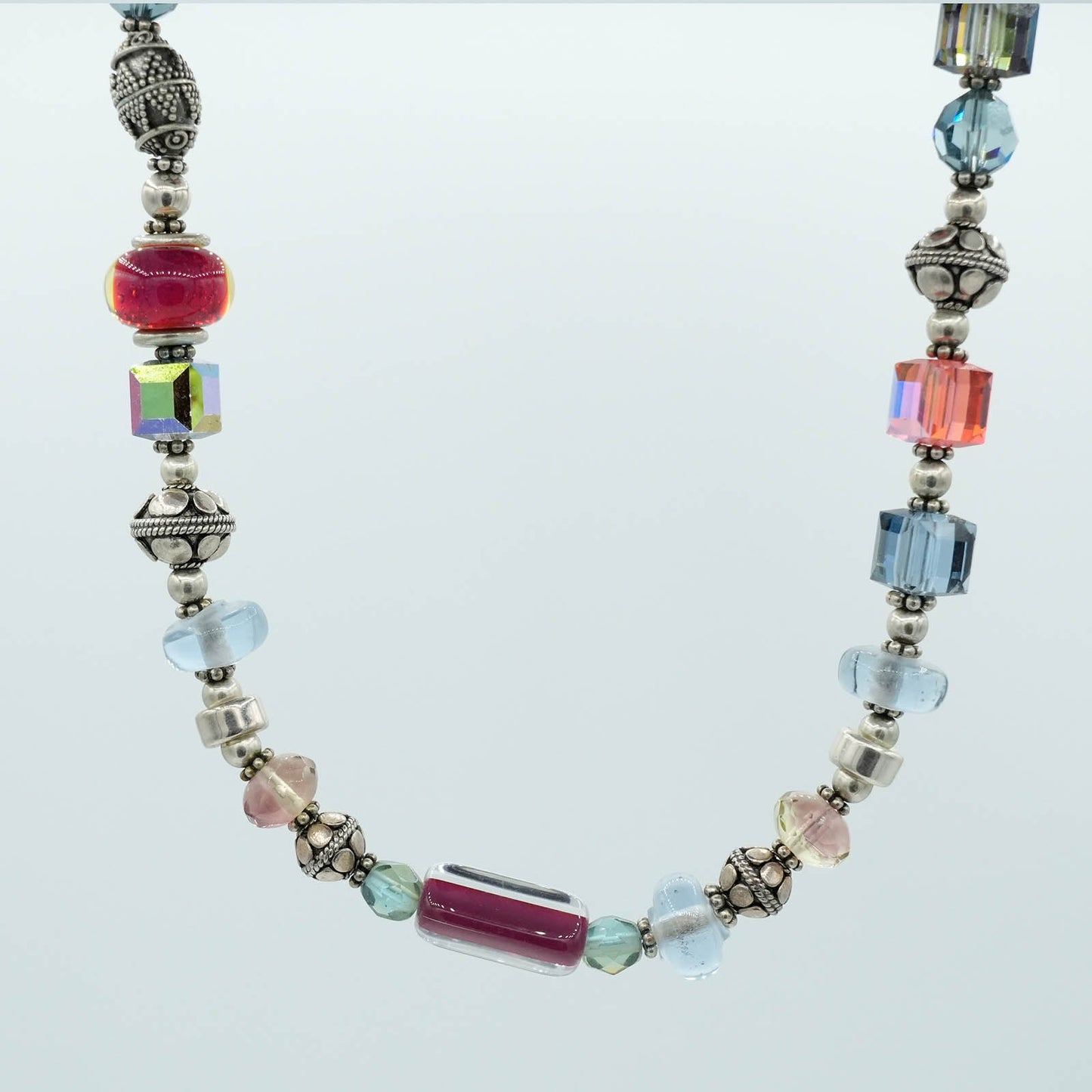 Austrian Crystals, Lamp-worked Beads, Bali Silver Beads Necklace