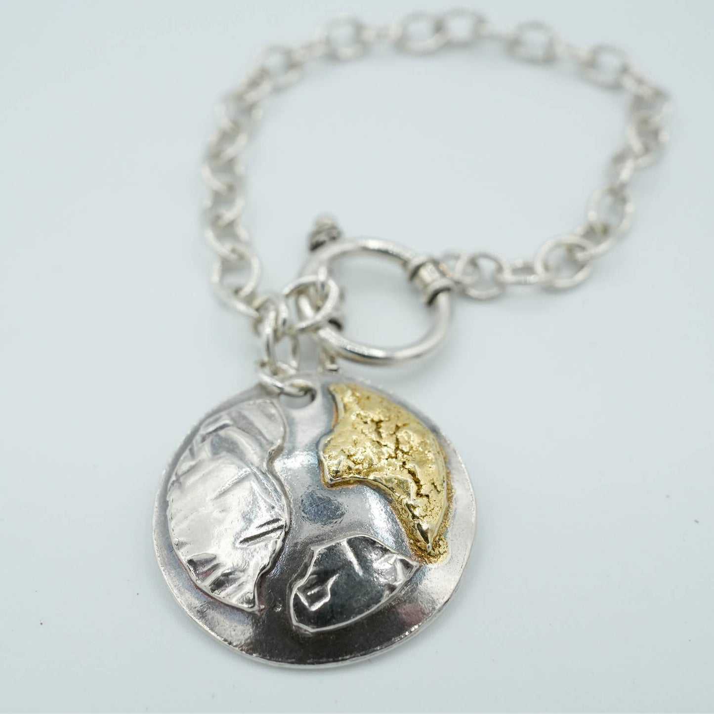 Precious Metal Clay Round Textured Bracelet with Gold detail