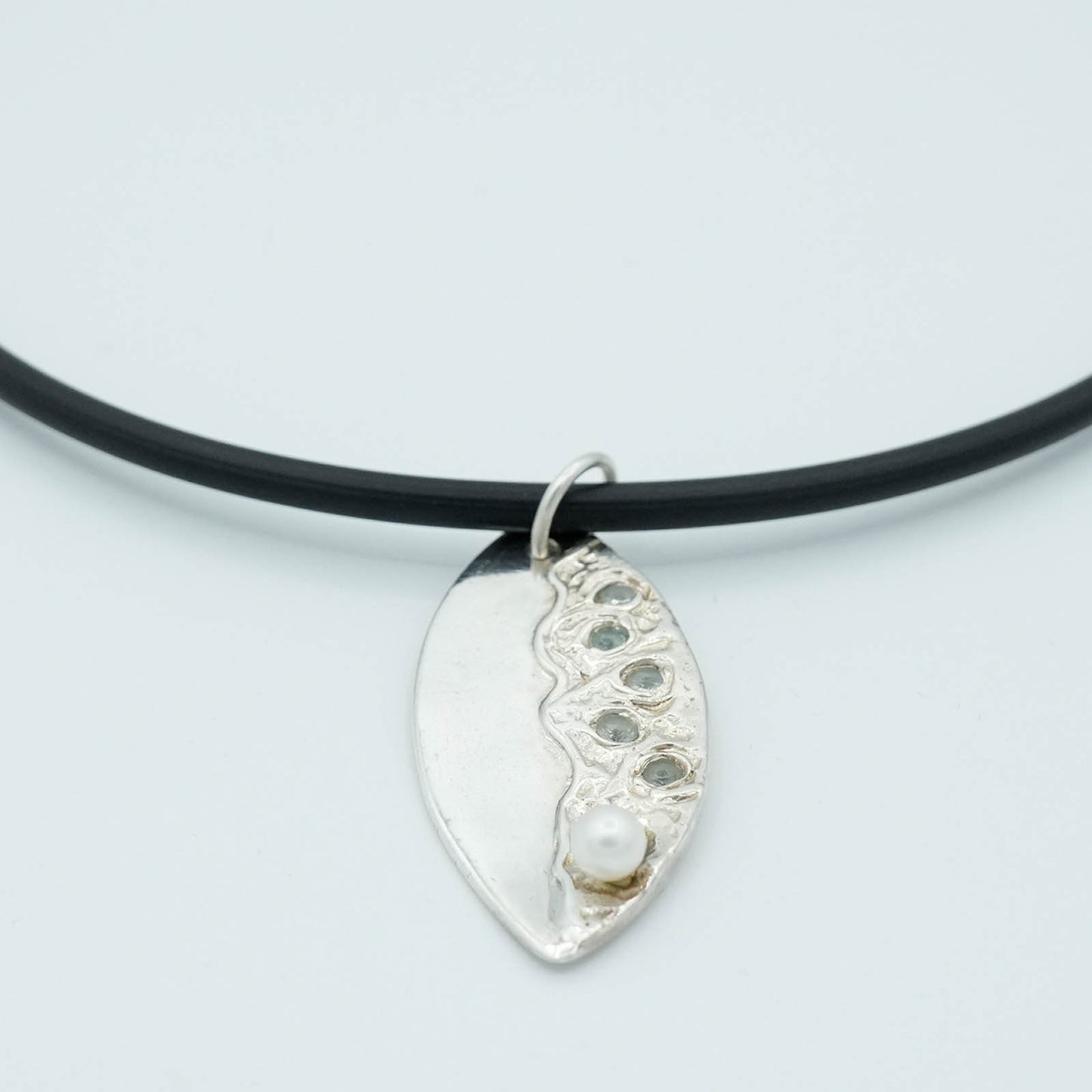 Leaf Shaped Precious Metal Clay Pendent with Pearl and Crystal embellishments