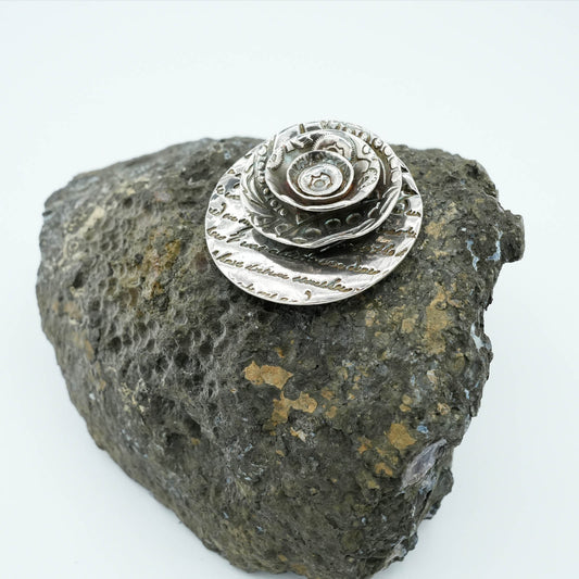 Stacked Textured Precious Metal Clay Pendant in a floral design and Patina