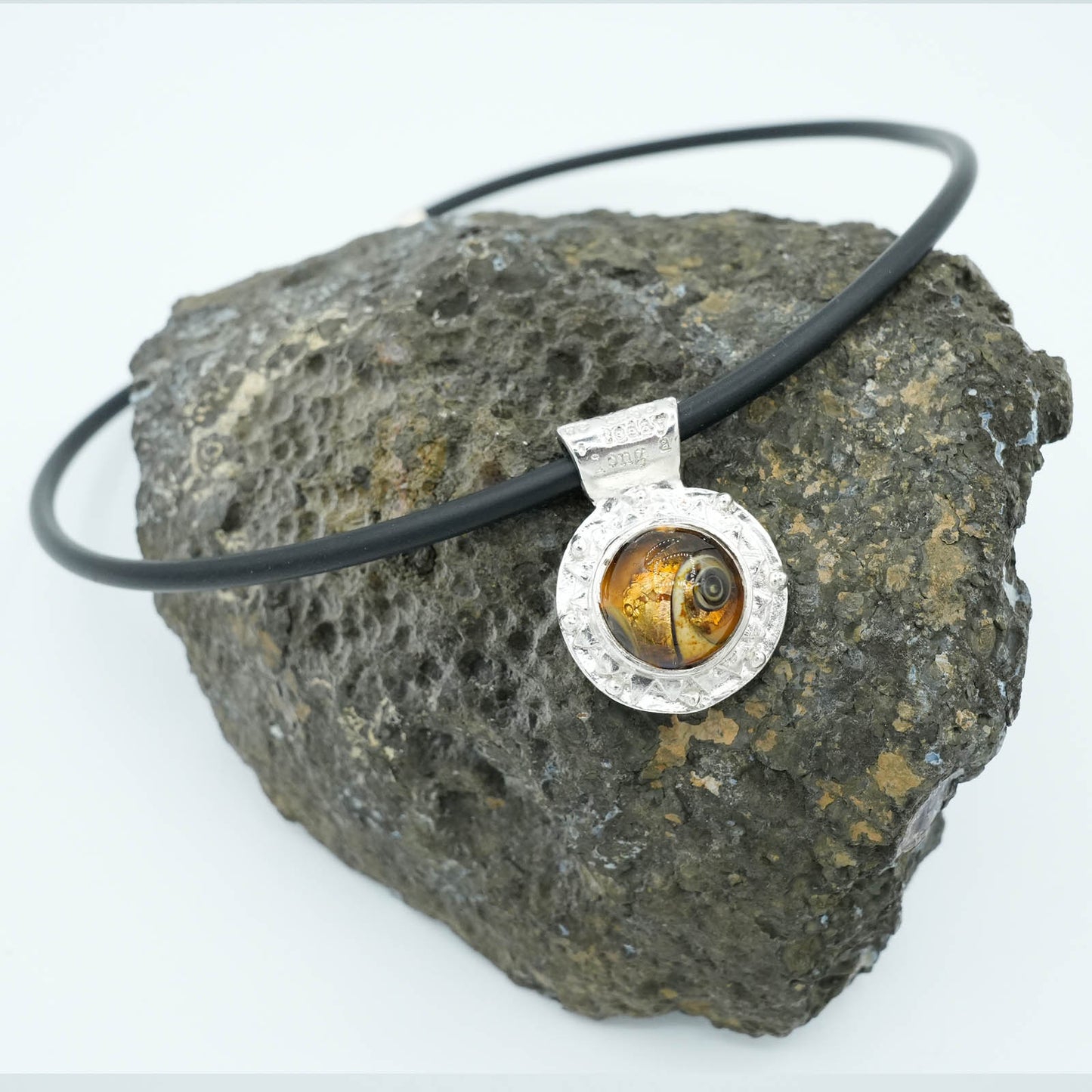 Precious Metal Clay and Swirled Gold Glass Pendant Necklace