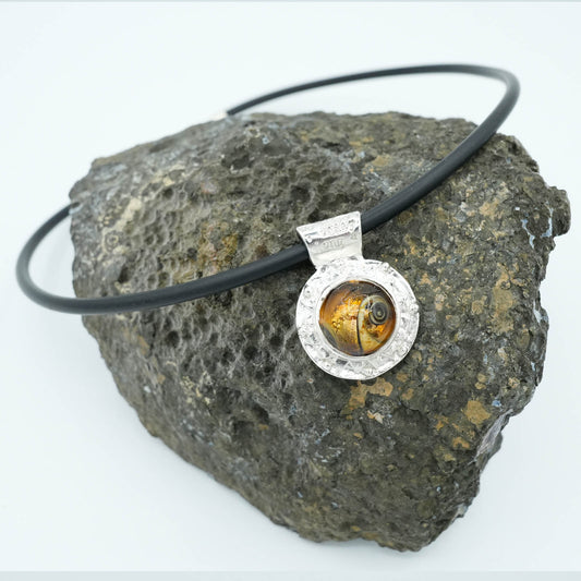 Precious Metal Clay and Swirled Gold Glass Pendant Necklace