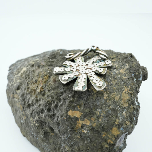 Textured Floral shaped Precious Metal Clay Pendant with Raised Texture and Patina