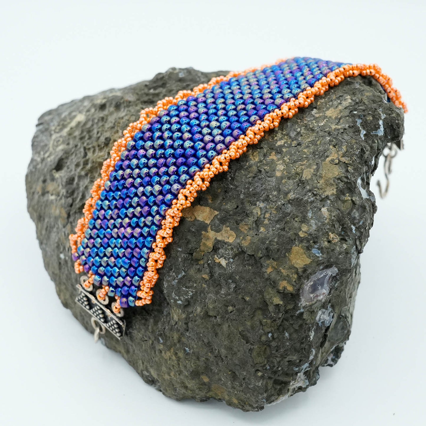 Peyote Stitch Seed Bead Bracelet with Decorative Clasp