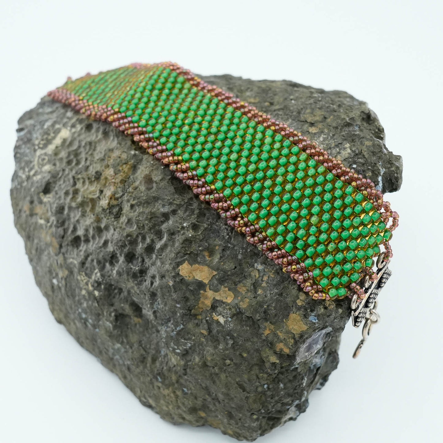 Peyote Stitch Seed Bead Bracelet with Decorative Clasp