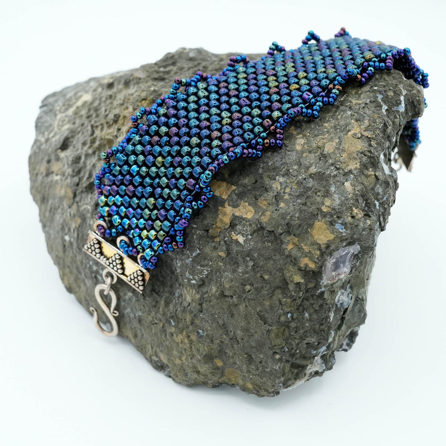Peyote Stitch Seed Bead Bracelet with Decorative Clasp