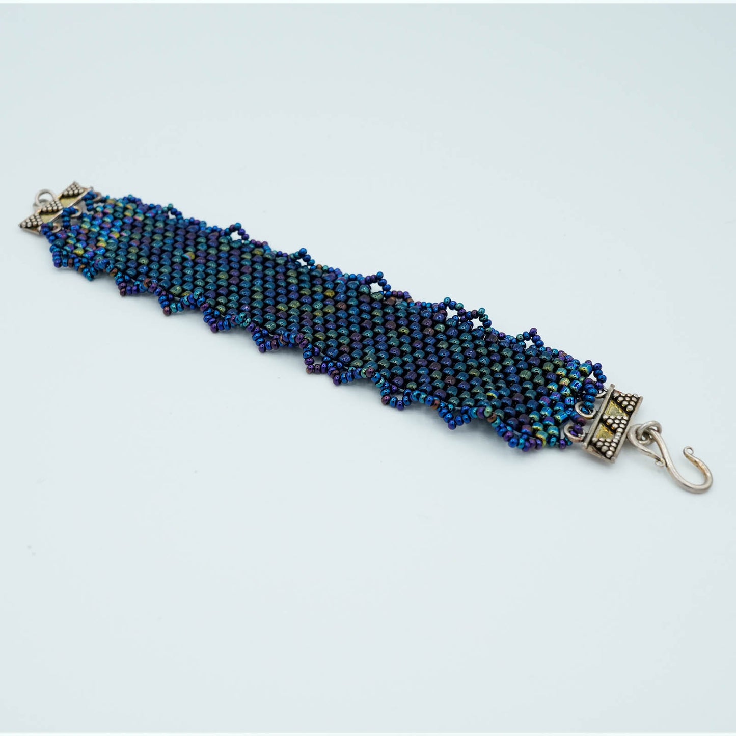 Peyote Stitch Seed Bead Bracelet with Decorative Clasp