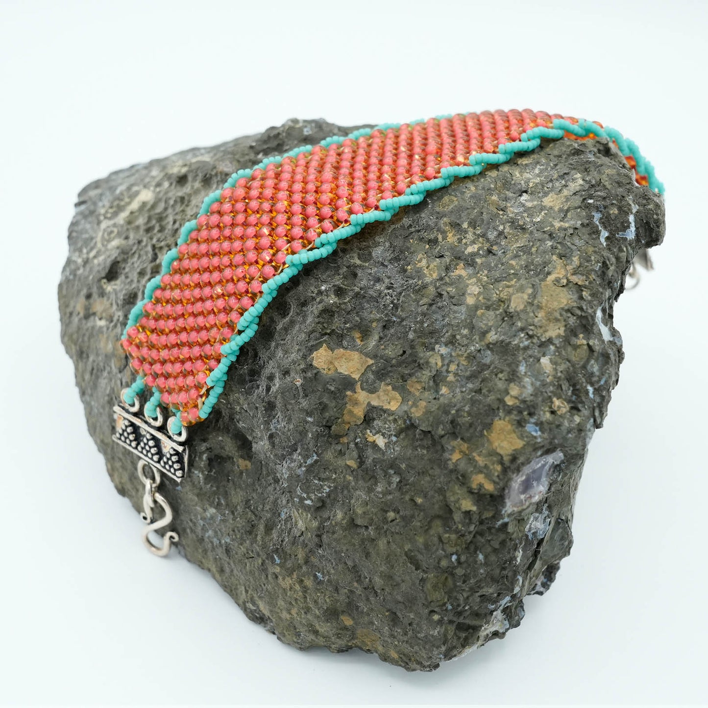 Peyote Stitch Seed Bead Bracelet with Decorative Clasp