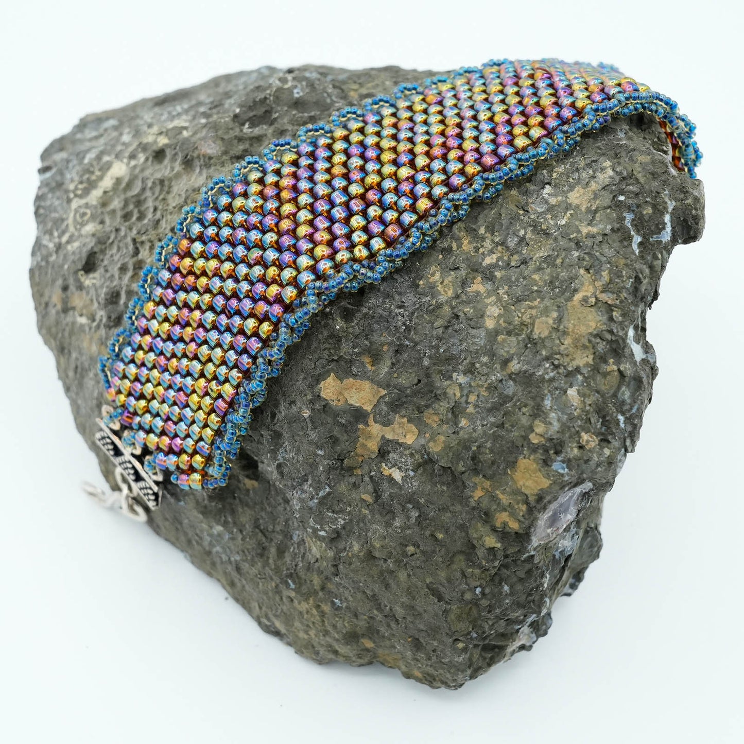 Peyote Stitch Seed Bead Bracelet with Decorative Clasp