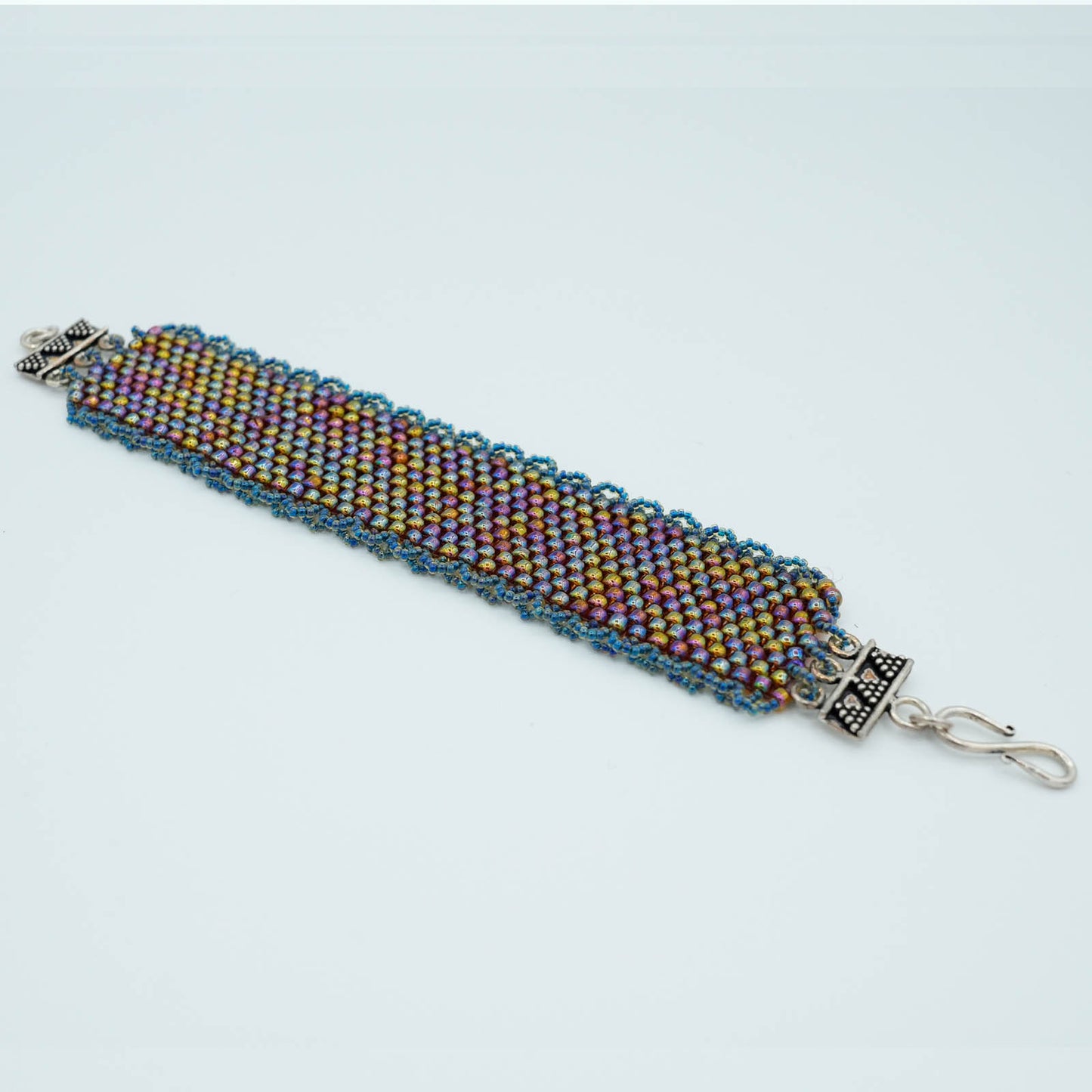 Peyote Stitch Seed Bead Bracelet with Decorative Clasp