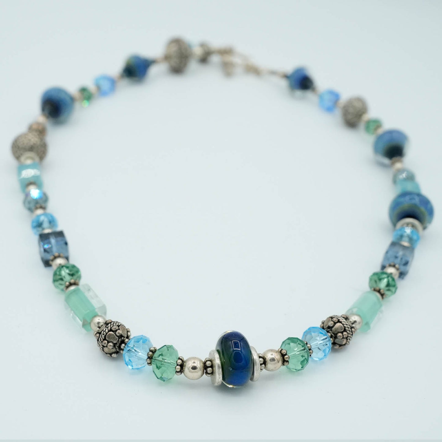 Austrian Crystals, Lamp-worked Beads, Bali Silver Beads Necklace
