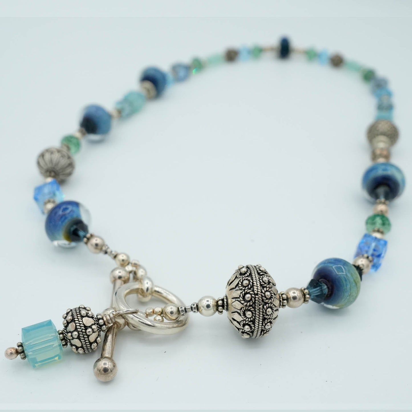Austrian Crystals, Lamp-worked Beads, Bali Silver Beads Necklace
