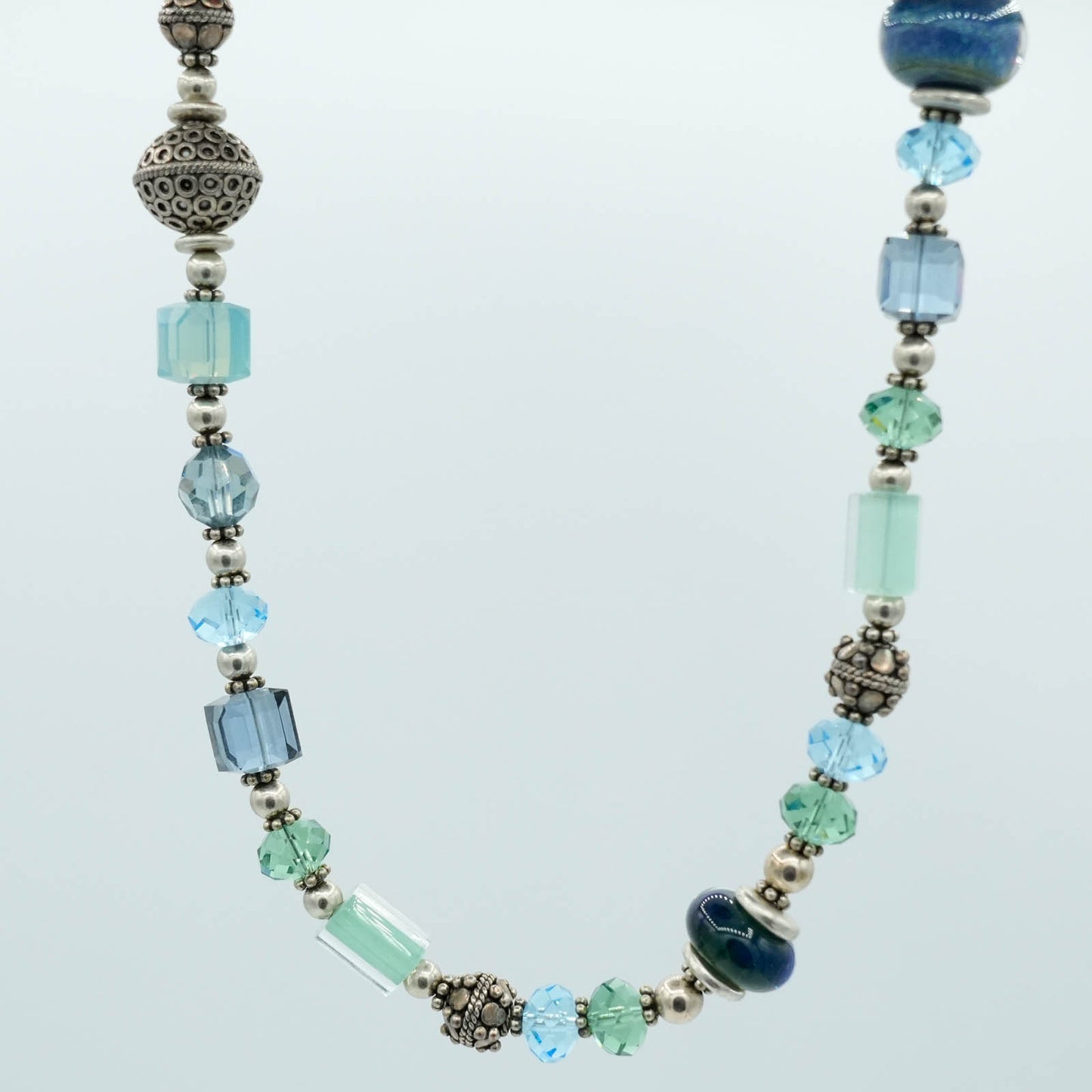 Austrian Crystals, Lamp-worked Beads, Bali Silver Beads Necklace