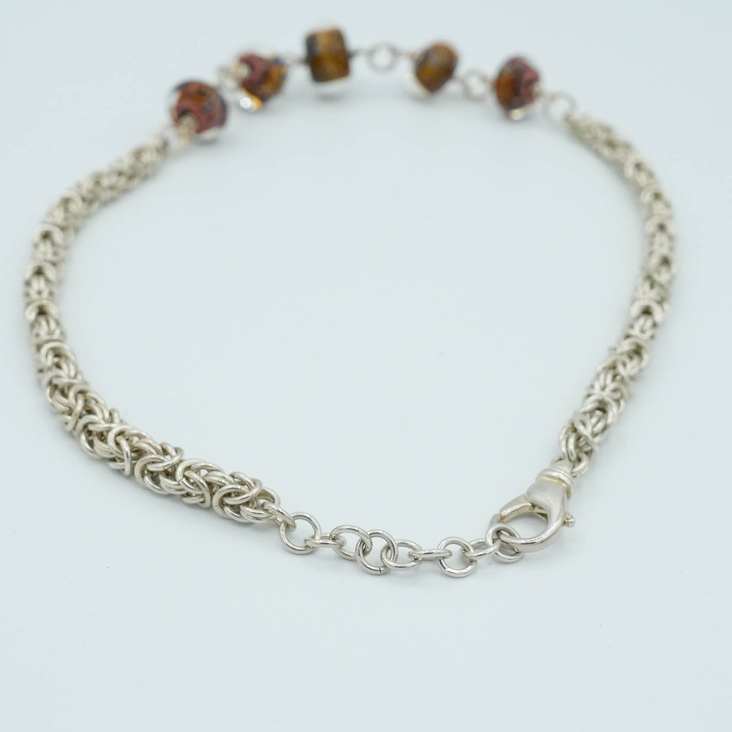 Sterling Silver Handmade Chain Necklace with Brown Glass Beads