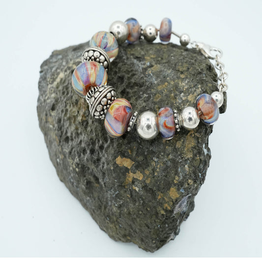 Mixed Color Glass Bead and silver wire bracelet